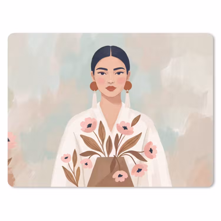 Vrouw - Kimono - Pastel muismat rubber klein -3d