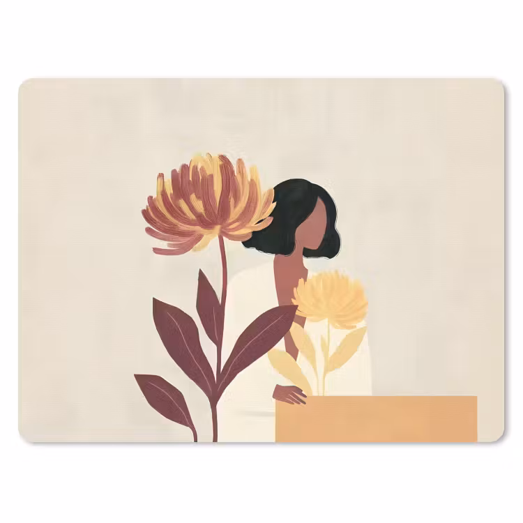 Vrouw - Minimalistisch - Bloem muismat rubber klein -3d
