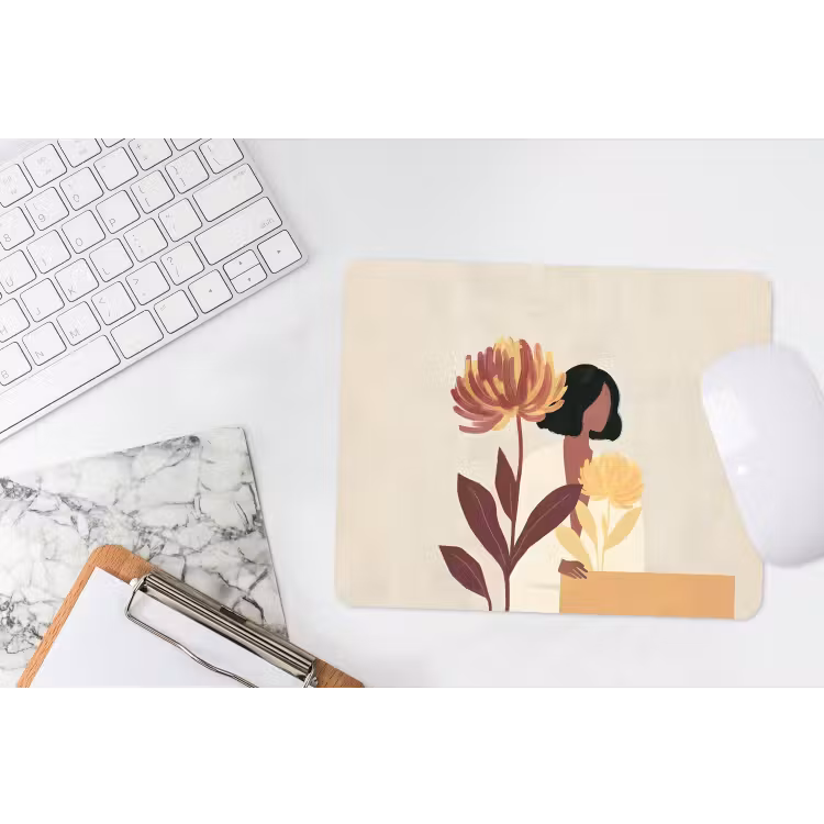 Vrouw - Minimalistisch - Bloem muismat rubber klein -witbureau