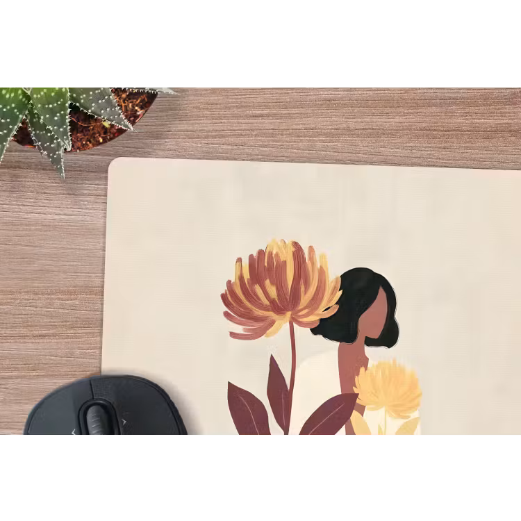 Vrouw - Minimalistisch - Bloem muismat rubber klein -closeup