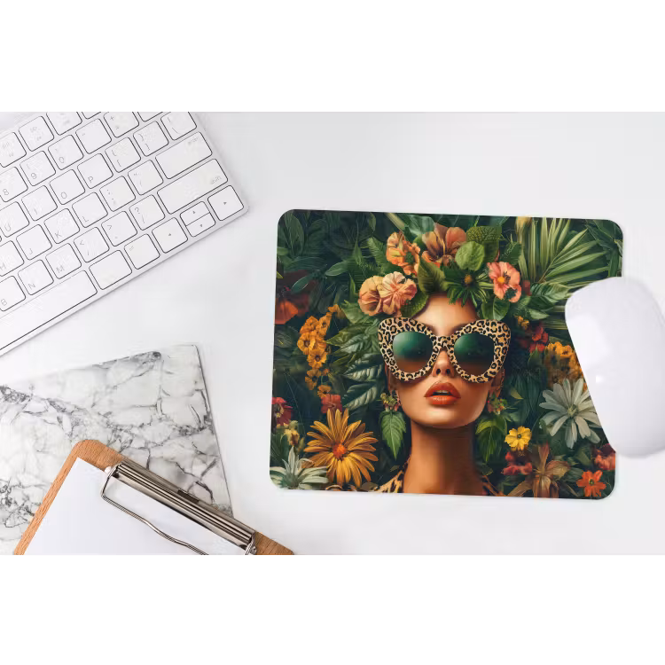 Vrouw - Panterprint - Jungle - Natuur - Luxe muismat rubber klein -witbureau