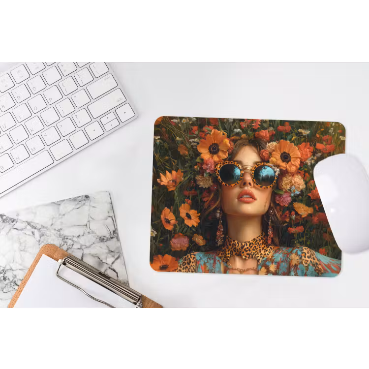 Vrouwen - Bloemen - Modern - Bril - Abstract muismat rubber klein -witbureau