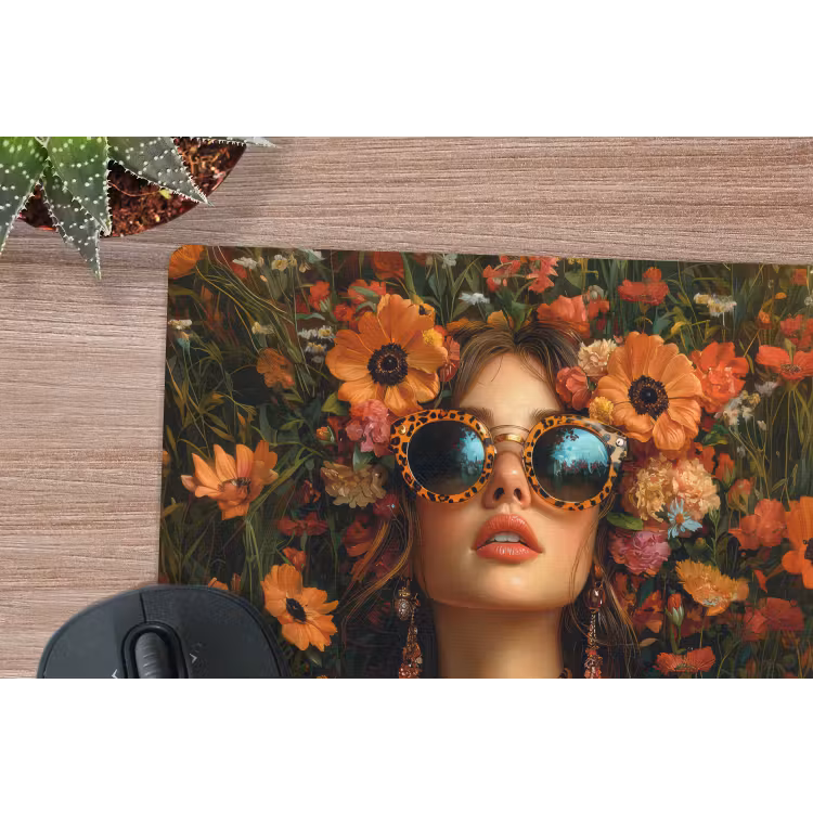 Vrouwen - Bloemen - Modern - Bril - Abstract muismat rubber klein -closeup