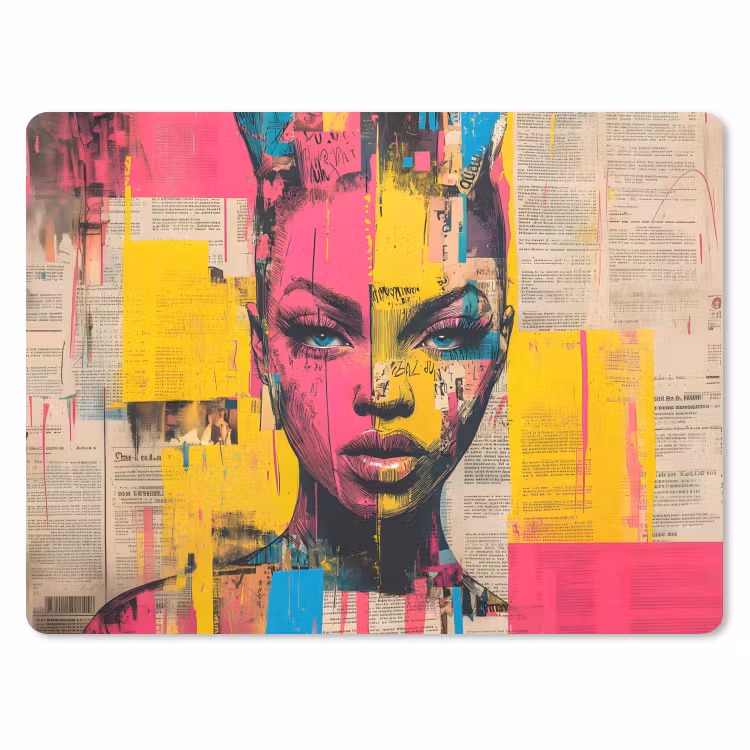 Vrouwengezicht - Krantenpapier - Abstract - Roze muismat rubber klein -3d