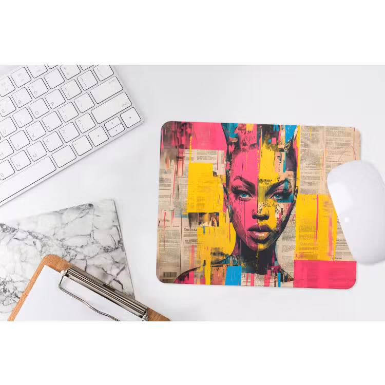 Vrouwengezicht - Krantenpapier - Abstract - Roze muismat rubber klein -witbureau