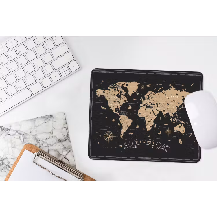 Wereldkaart - Beige - Zwart muismat rubber klein -witbureau