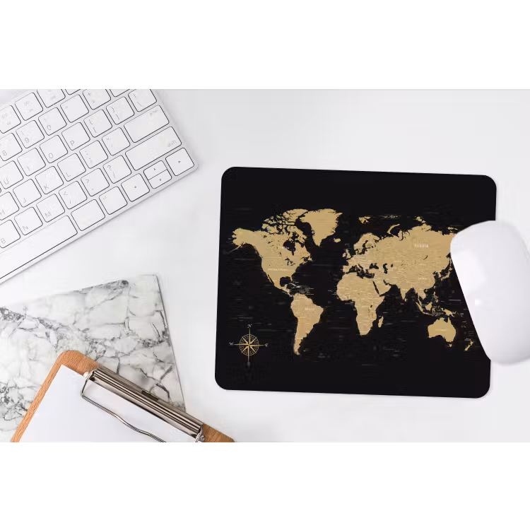 Wereldkaart - Beige - Zwart muismat rubber klein -witbureau
