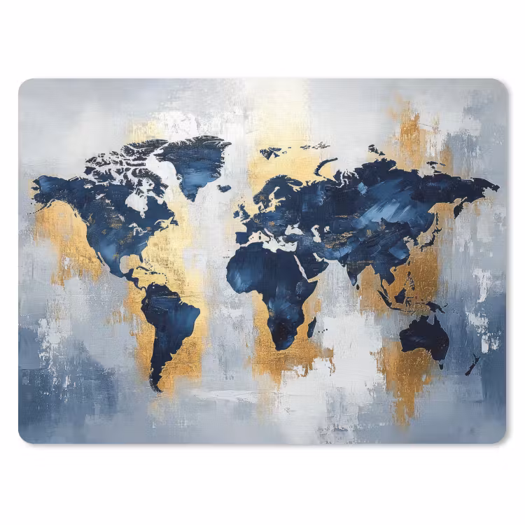 Wereldkaart - Blauw - Abstract muismat rubber klein -3d