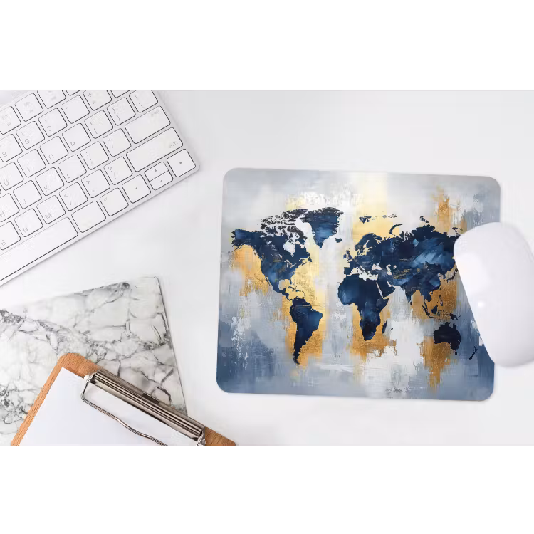 Wereldkaart - Blauw - Abstract muismat rubber klein -witbureau