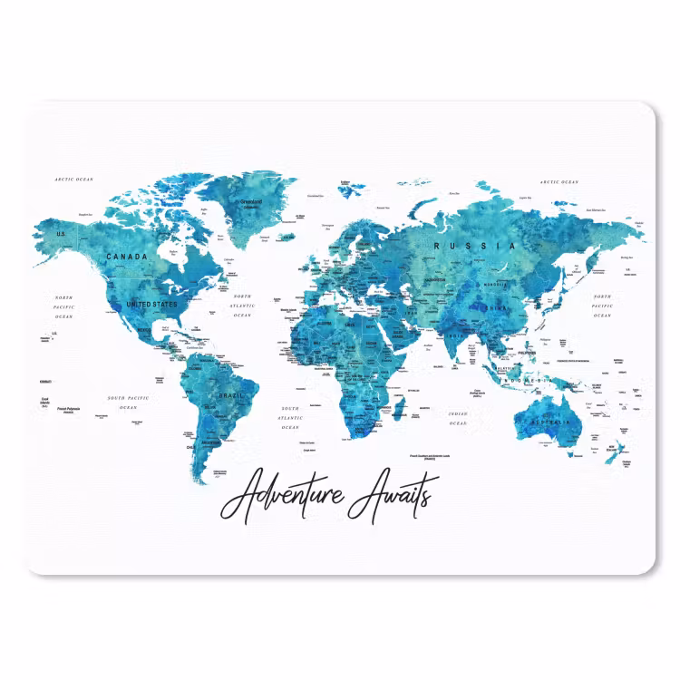 Wereldkaart - Blauw - Kleurrijk muismat rubber klein -3d