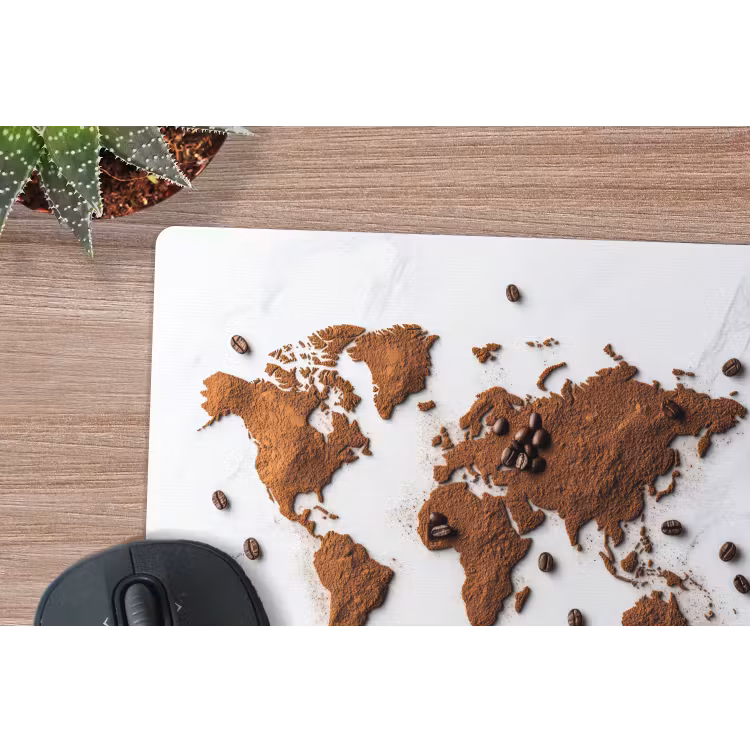 Wereldkaart - Koffie - Marmer muismat rubber klein -closeup