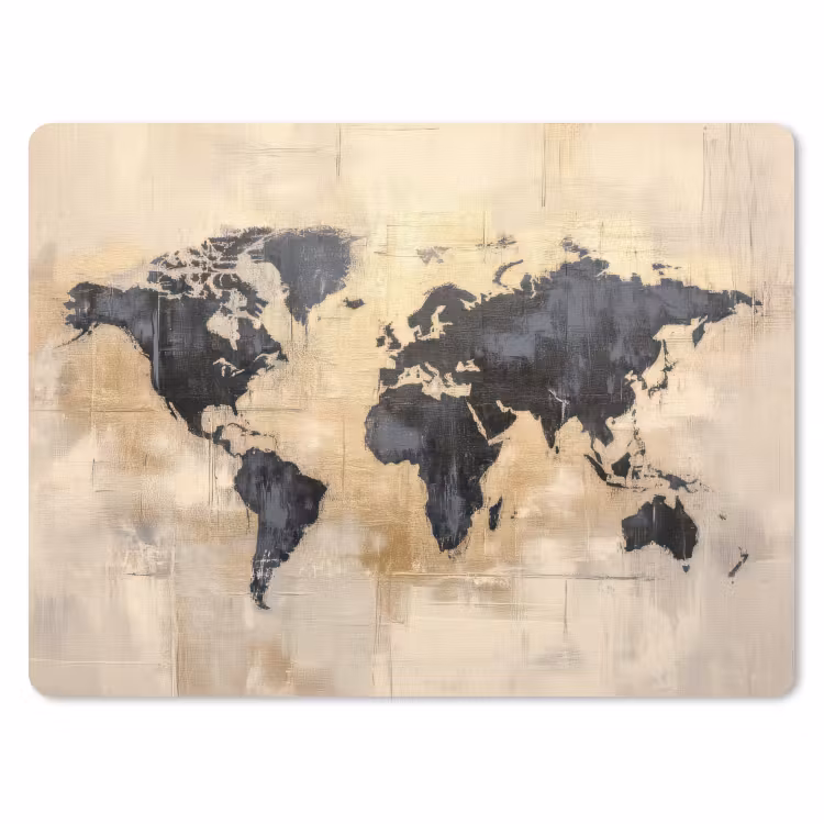 Wereldkaart - Goud - Zwart - Abstract muismat rubber klein -3d