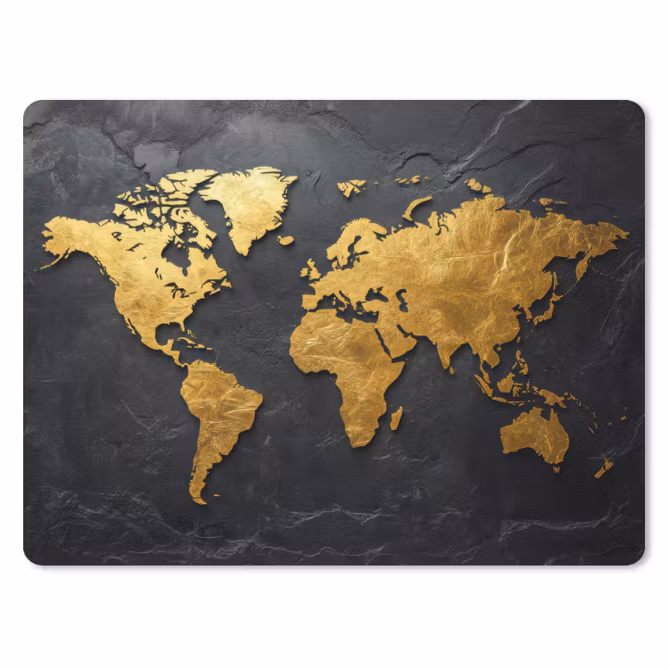 Wereldkaart - Goud - Steen muismat rubber klein -3d