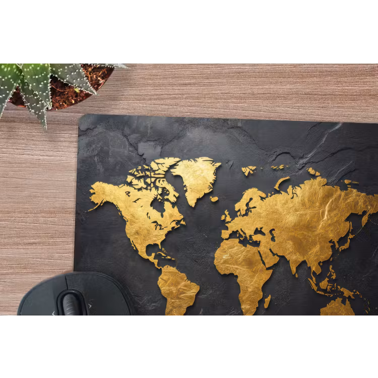 Wereldkaart - Goud - Steen muismat rubber klein -closeup