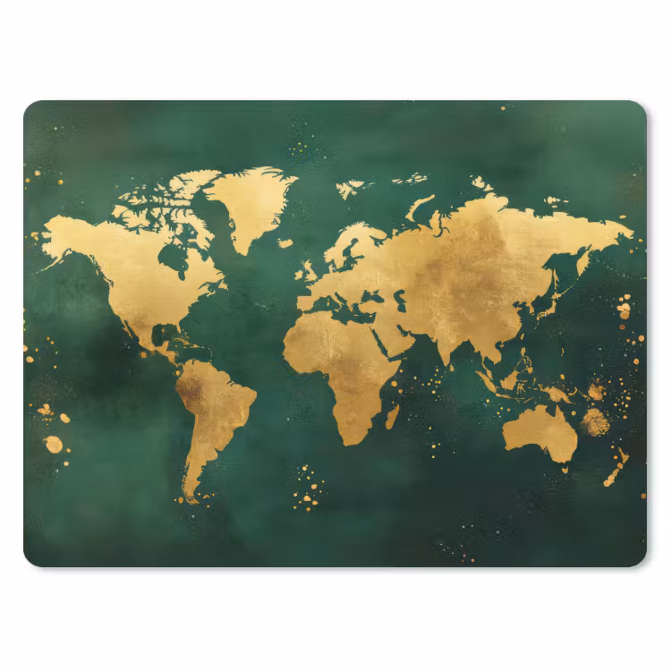 Wereldkaart - Groen - Goud muismat rubber klein -3d