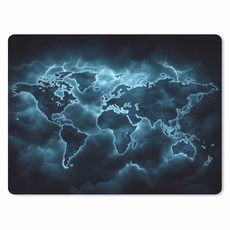 Wereldkaart - Bliksem - Blauw muismat rubber klein -3d