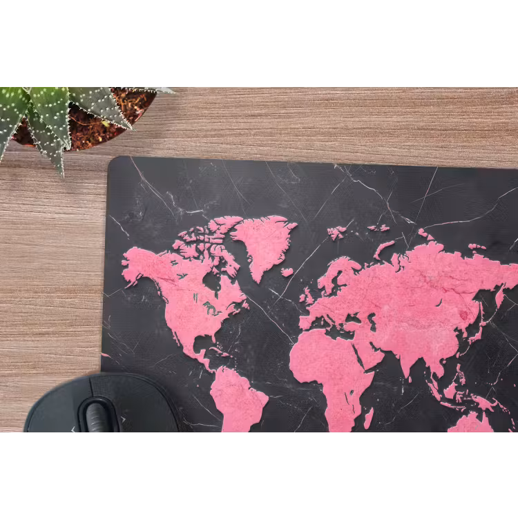 Wereldkaart - Roze - Marmer muismat rubber klein -closeup
