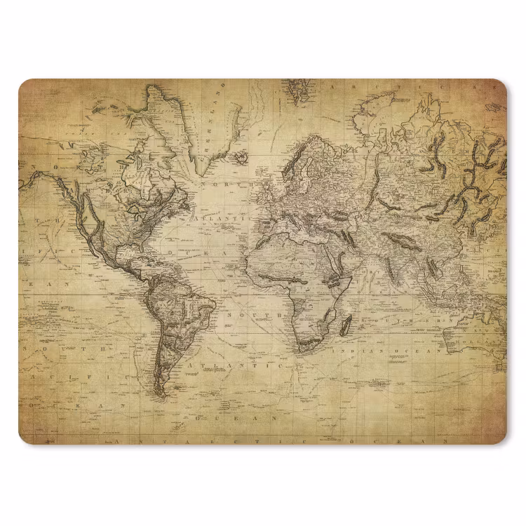 Wereldkaart - Vintage - Antiek - Bruin - Papier muismat rubber klein -3d