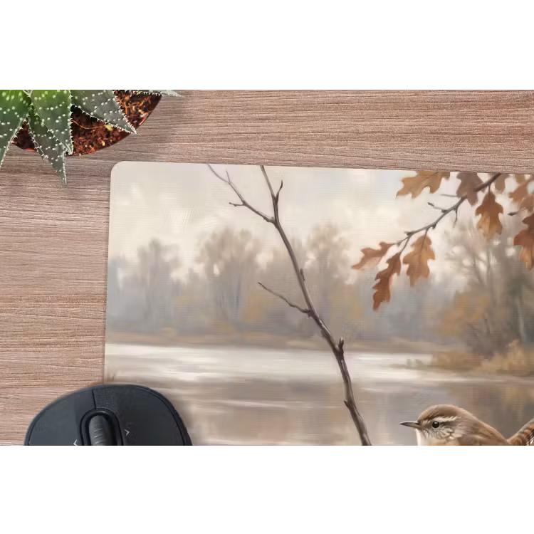 Winterkoninkje - Tak - Rivier - Natuur - Sfeervol muismat rubber klein -closeup