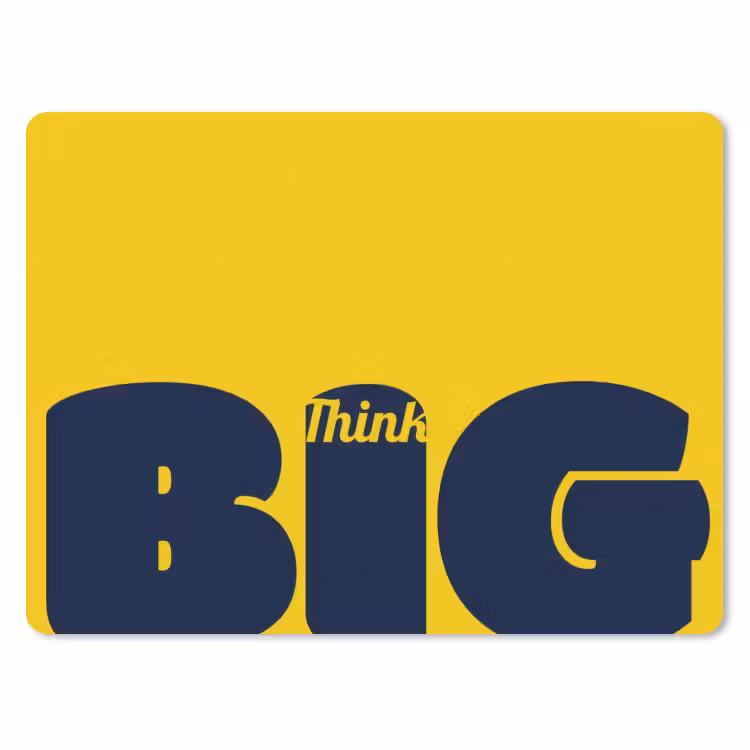 Geel - Think big - Grafisch muismat rubber klein -3d