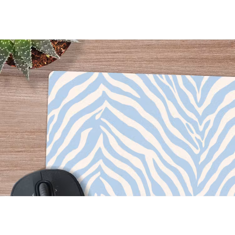 Zebra - Motief - Blauw - Wit muismat rubber klein 262 -closeup