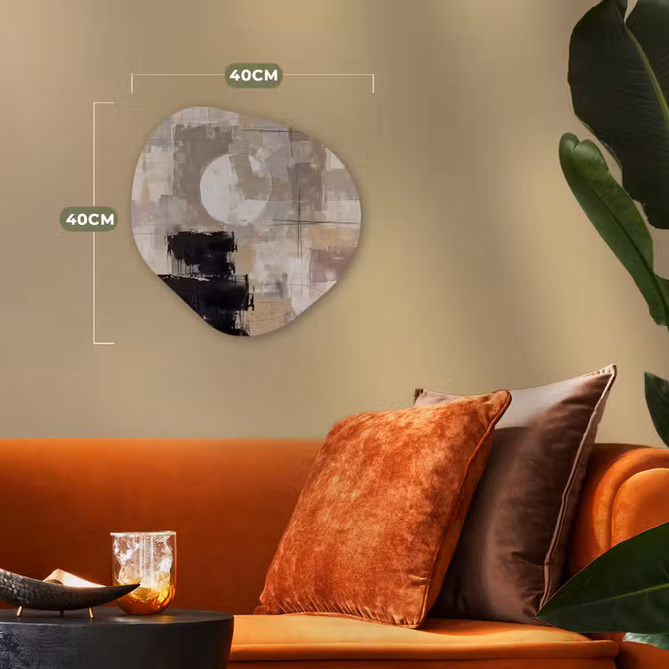 Abstract - Cirkel - Modern - Beige - Zwart - Minimalistisch Wandcirkel Organisch Forex 3mm klein -sfeer3