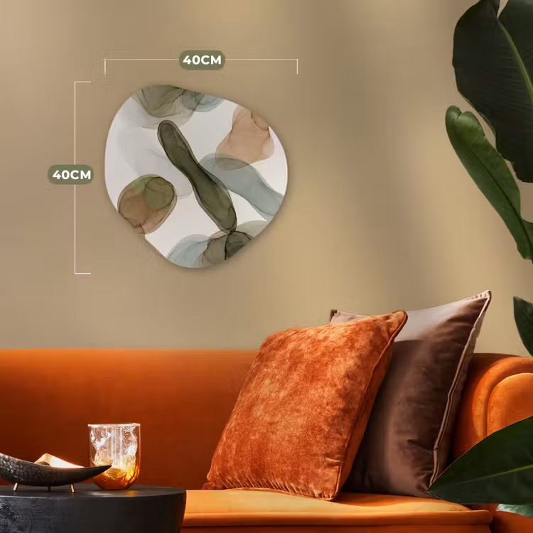 Abstract - Vormen - Modern - Kunst - Groen - Bruin Wandcirkel Organisch Forex 3mm klein -sfeer3