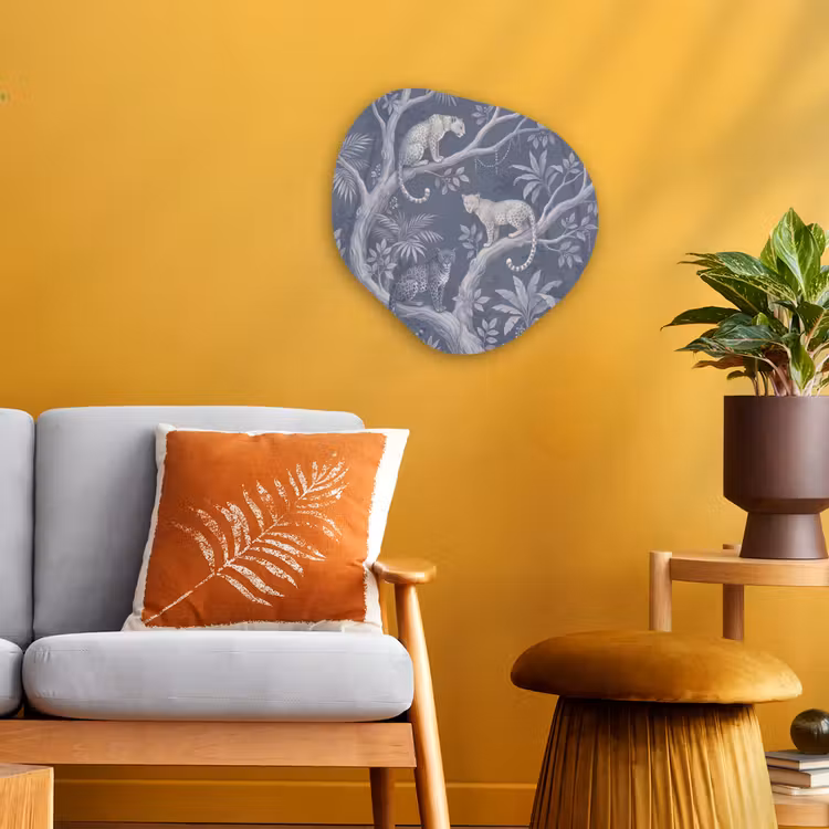 Dieren - Jungle - Illustratie - Bomen - Blauw Wandcirkel Organisch Forex 3mm klein -sfeer4