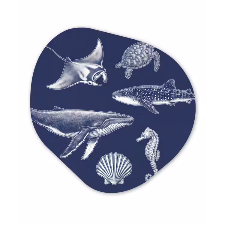 Dieren - Zeeleven - Oceaan - Graveren - Blauw Wandcirkel Organisch Forex 3mm klein -3d