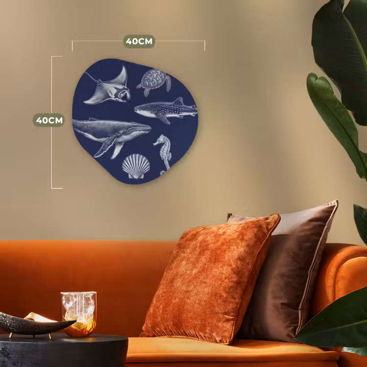 Dieren - Zeeleven - Oceaan - Graveren - Blauw Wandcirkel Organisch Forex 3mm klein -sfeer3