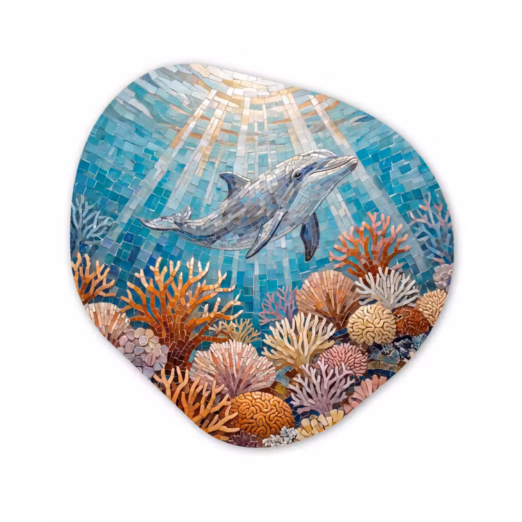 Dieren - Mozaïek - Oceaan - Koraal - Blauw Wandcirkel Organisch Forex 3mm klein -3d
