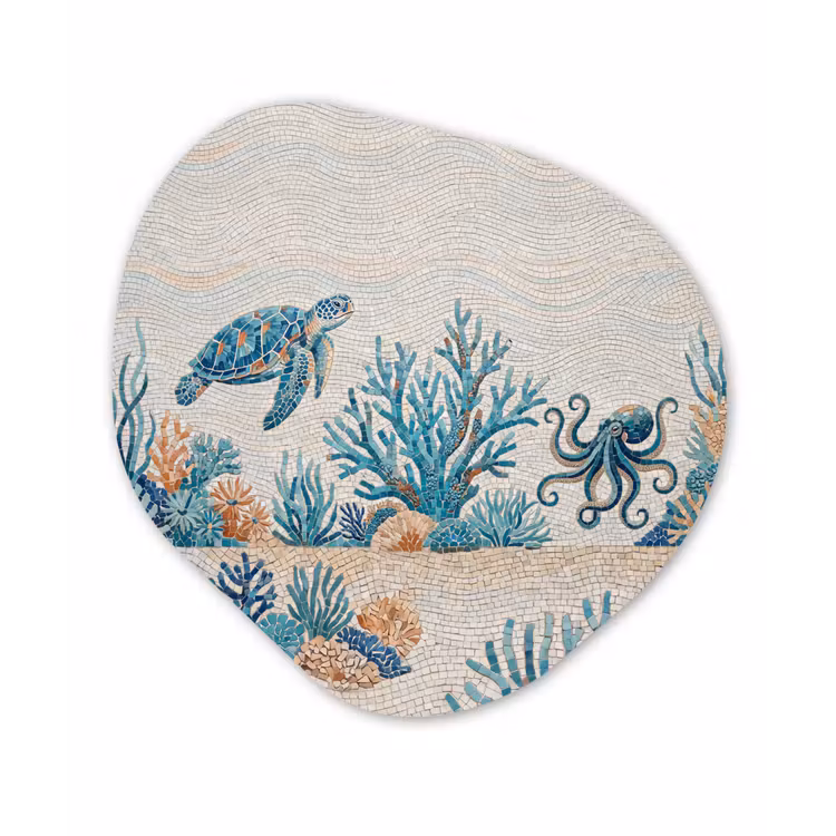 Dieren - Onderwater - Natuur - Mozaïek - Blauw Wandcirkel Organisch Forex 3mm klein -3d