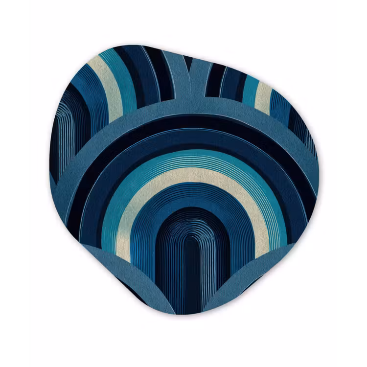 Bogen - Geometrisch - Patroon - Blauw - Retro Wandcirkel Organisch Forex 3mm klein 629 -3d
