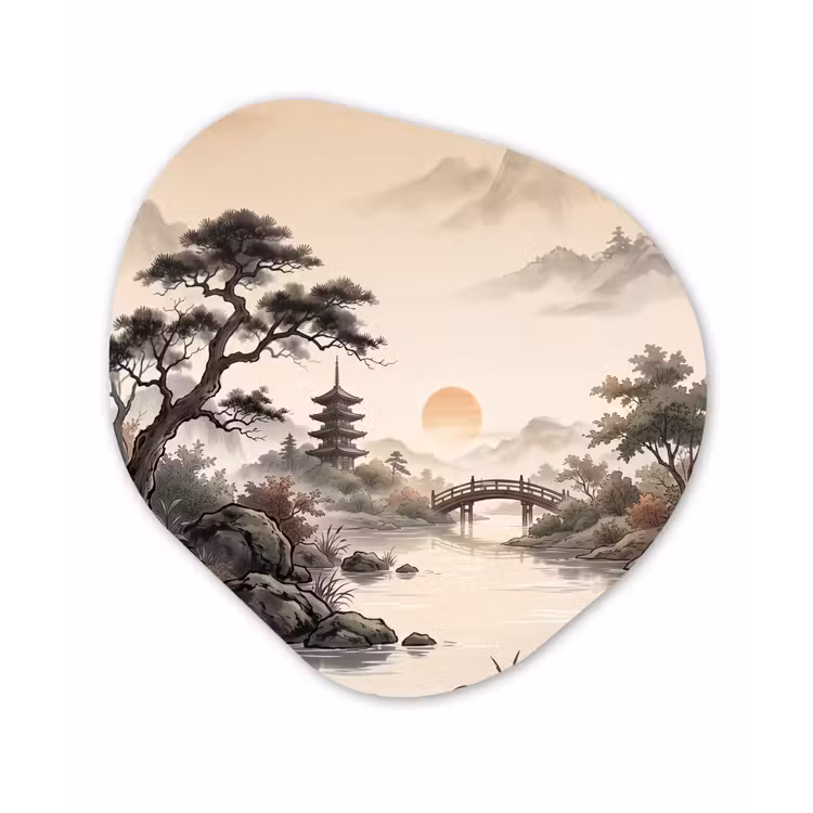 Azië - Landschap - Kleurrijk Wandcirkel Organisch Forex 3mm klein -3d