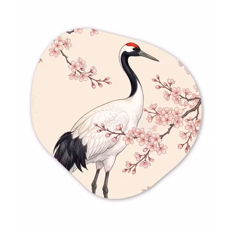 Aziatisch - Kraanvogel - Beige Wandcirkel Organisch Forex 3mm klein -3d