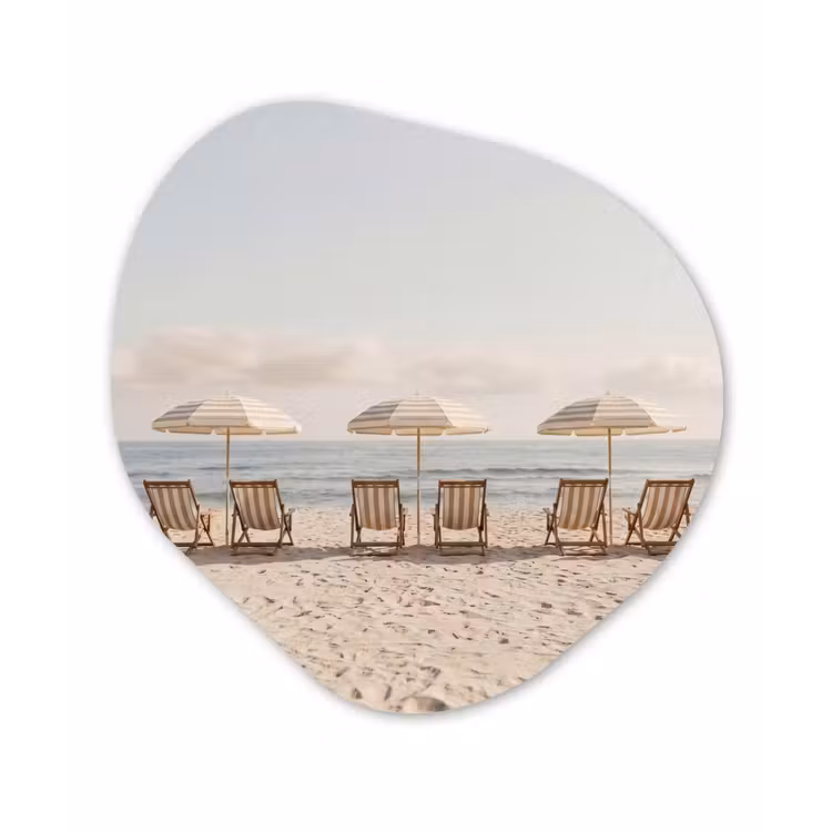 Strand - Stoelen - Parasol Wandcirkel Organisch Forex 3mm klein -3d