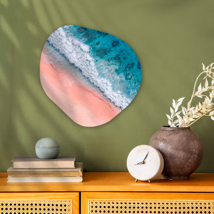 Strand - Oceaan - Golven - Roze Zand - Natuur Wandcirkel Organisch Forex 3mm klein -sfeer2