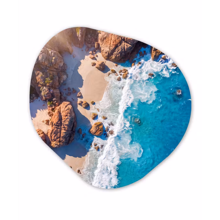 Strand - Zee - Rotsen - Natuur - Blauw Wandcirkel Organisch Forex 3mm klein -3d