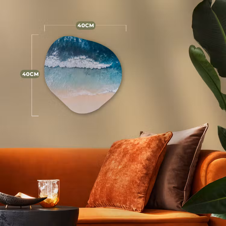 Strand - Zee - Golven - Natuur - Blauw Wandcirkel Organisch Forex 3mm klein -sfeer3