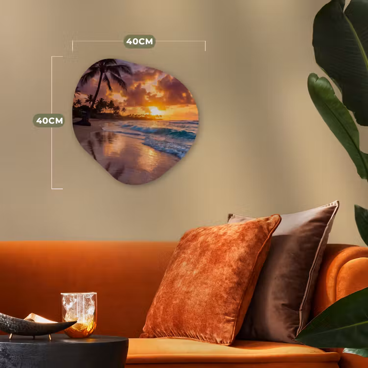 Strand - Zonsopgang - Tropisch - Natuur - Oranje Wandcirkel Organisch Forex 3mm klein -sfeer3