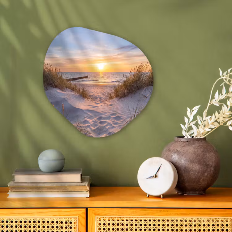 Strand - Zonsondergang - Natuur - Landschap Wandcirkel Organisch Forex 3mm klein -sfeer2