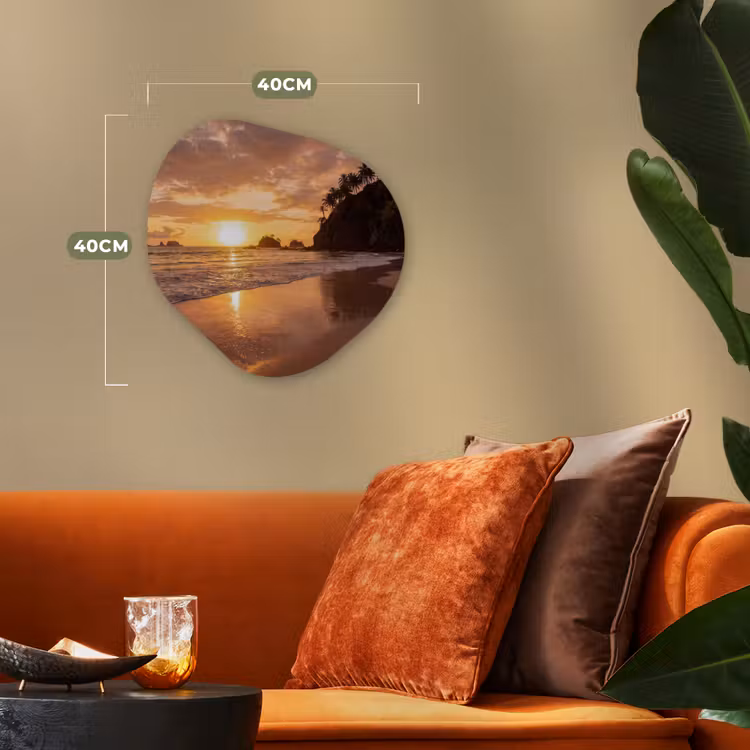 Strand - Zonsondergang - Natuur - Tropisch - Oranje Wandcirkel Organisch Forex 3mm klein -sfeer3