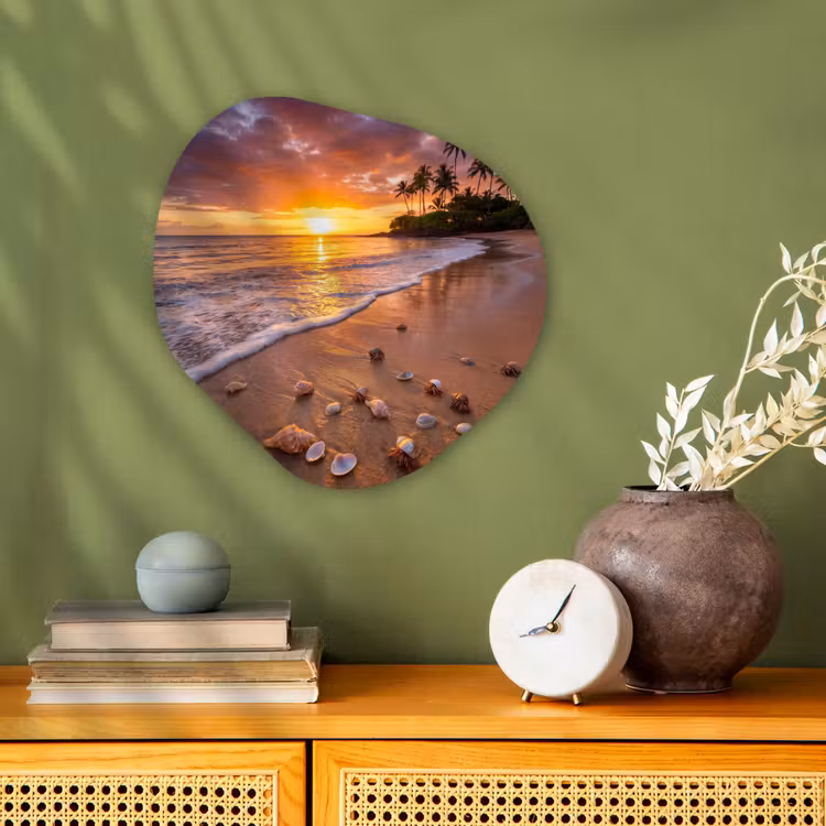 Strand - Zonsondergang - Palmbomen - Natuur - Oranje Wandcirkel Organisch Forex 3mm klein -sfeer2