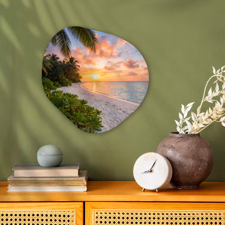 Strand - Zonsondergang - Palmbomen - Tropisch - Natuur Wandcirkel Organisch Forex 3mm klein -sfeer2