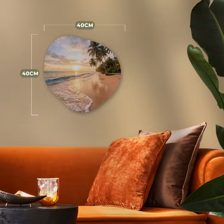 Strand - Zonsondergang - Tropisch - Natuur - Goud Wandcirkel Organisch Forex 3mm klein -sfeer3