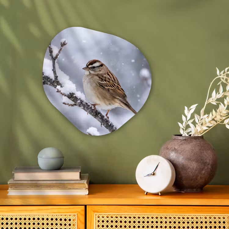 Vogel - Tak - Sneeuw - Winter Wandcirkel Organisch Forex 3mm klein -sfeer2