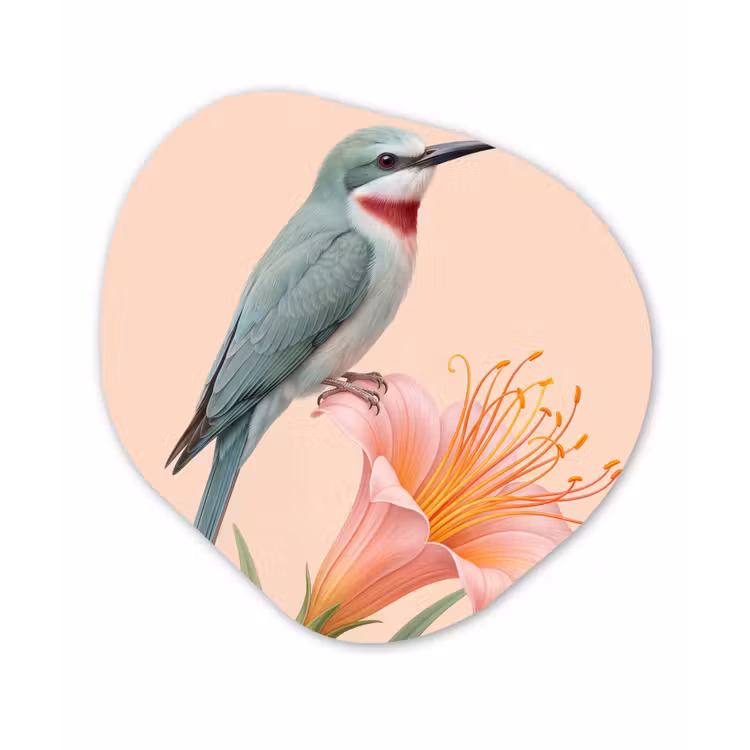 Vogel - Bloem - Natuur - Roze Wandcirkel Organisch Forex 3mm klein -3d