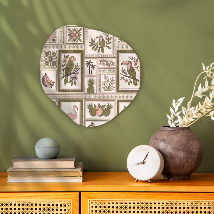 Vogel - Tropisch - Patroon - Decoratief - Groen Wandcirkel Organisch Forex 3mm klein -sfeer2