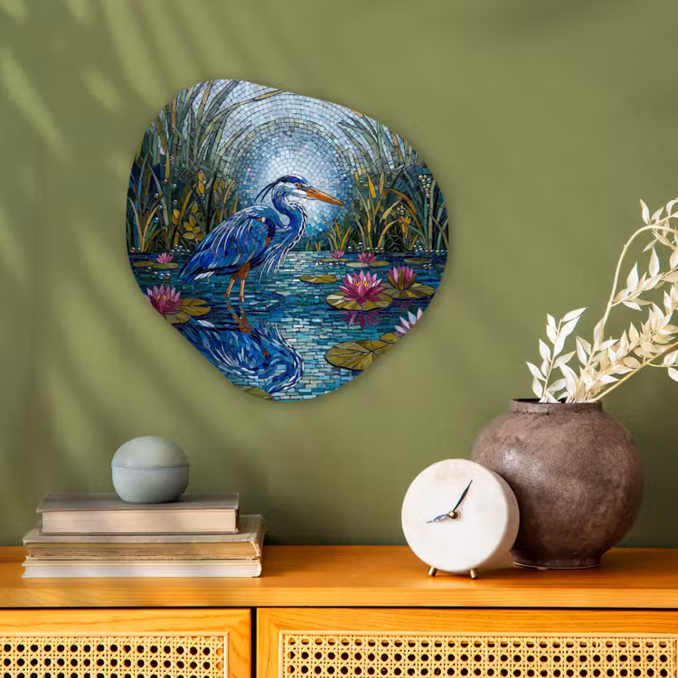 Vogel - Water - Natuur - Abstract - Blauw Wandcirkel Organisch Forex 3mm klein -sfeer2
