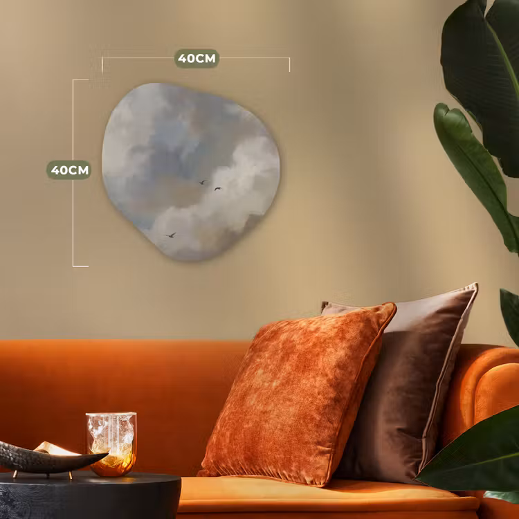 Vogel - Wolken - Natuur - Modern - Grijs Wandcirkel Organisch Forex 3mm klein -sfeer3